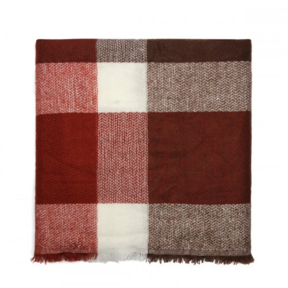 New Fall Winter Burgundy And Brown Plaid Blanket Scarf